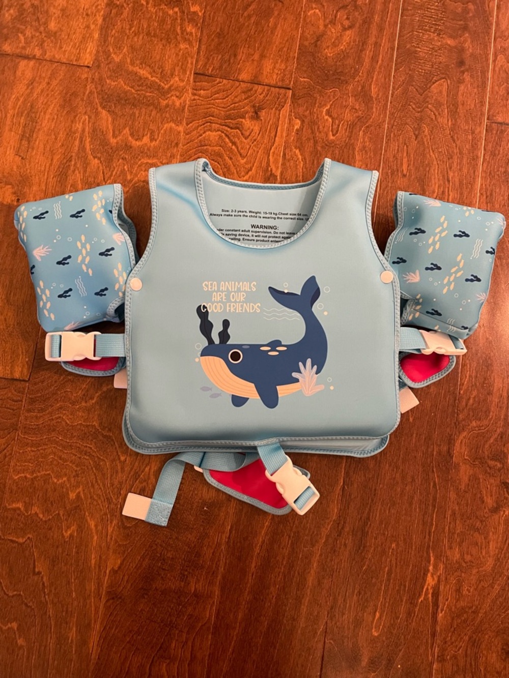 Kids Floatation Swim Vest with Arm Bands - Blue Sea Animal Design